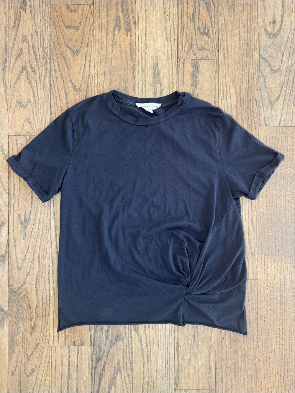 Lovestitch Women’s Black Short Rolled Sleeve Twist Knot Tee Size Small